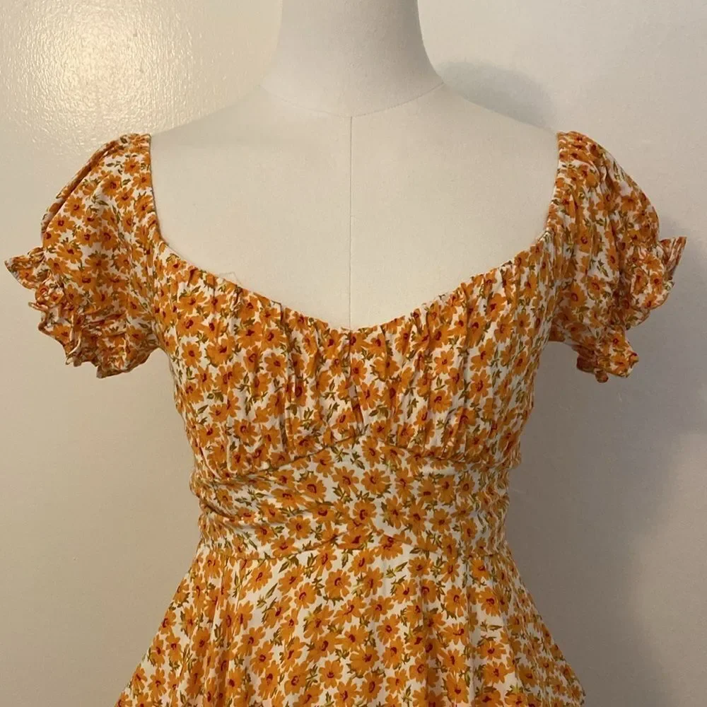 Saints and Secrets Yellow Floral Mini Playsuit / Romper Size Small - Picture 4 of 13